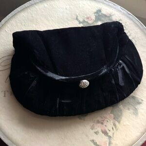 Vintage Lewis Black Velvet Clutch with Rhinestone Detail